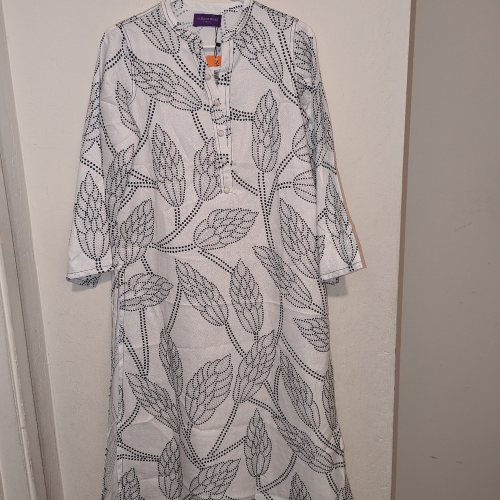 NWT Sana Safinaz White Grey And Black Floral Tunic Dress  Size XS